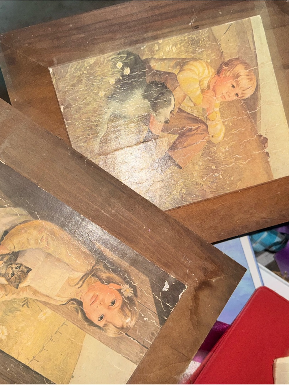 Vintage Style Framed Nursery Art Prints in Brown Frame (Set)